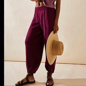 FP Free People Freya Linen Blend Pants Eggplant XS